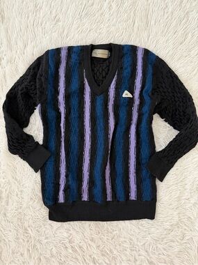 Vintage Monte Carlo Wool Sweater Purple Blue Striped US XS